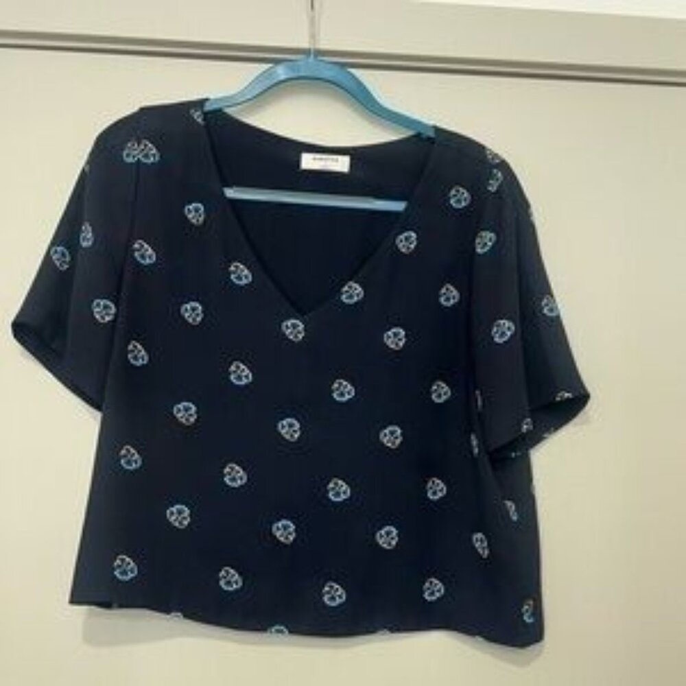 Babaton Aritzia Short Sleeve Navy Crop Top SZ XXS